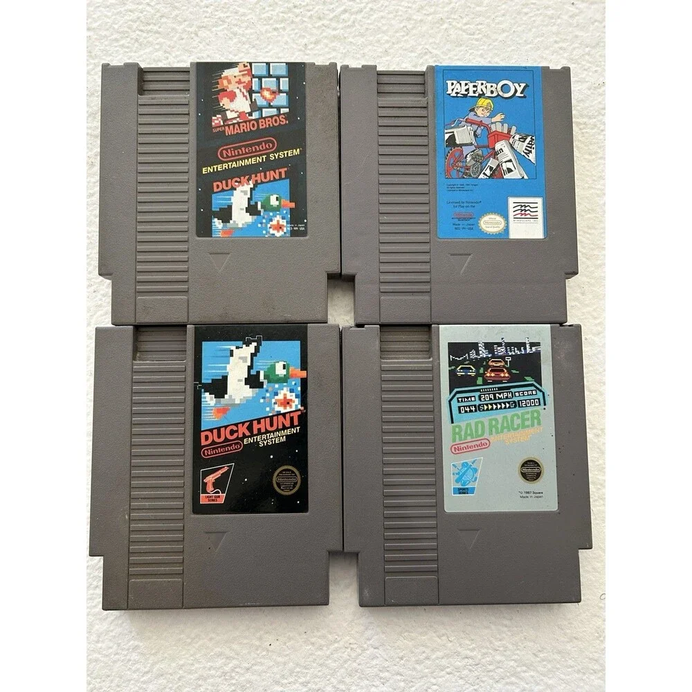 Nintendo Games Lot Paperboy, Rad Racer, Dunk Hunt, Super Mario VTG